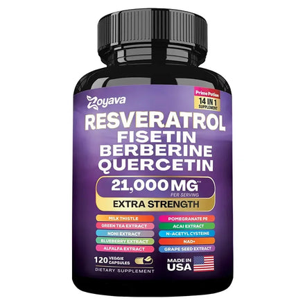 Resveratrol, Fisetin, Berberine, Quercetin Capsule Supplement, Skin, Immunity, Antioxidant, Promote Overall Health & Metabolism