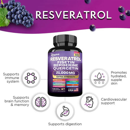 Resveratrol, Fisetin, Berberine, Quercetin Capsule Supplement, Skin, Immunity, Antioxidant, Promote Overall Health & Metabolism
