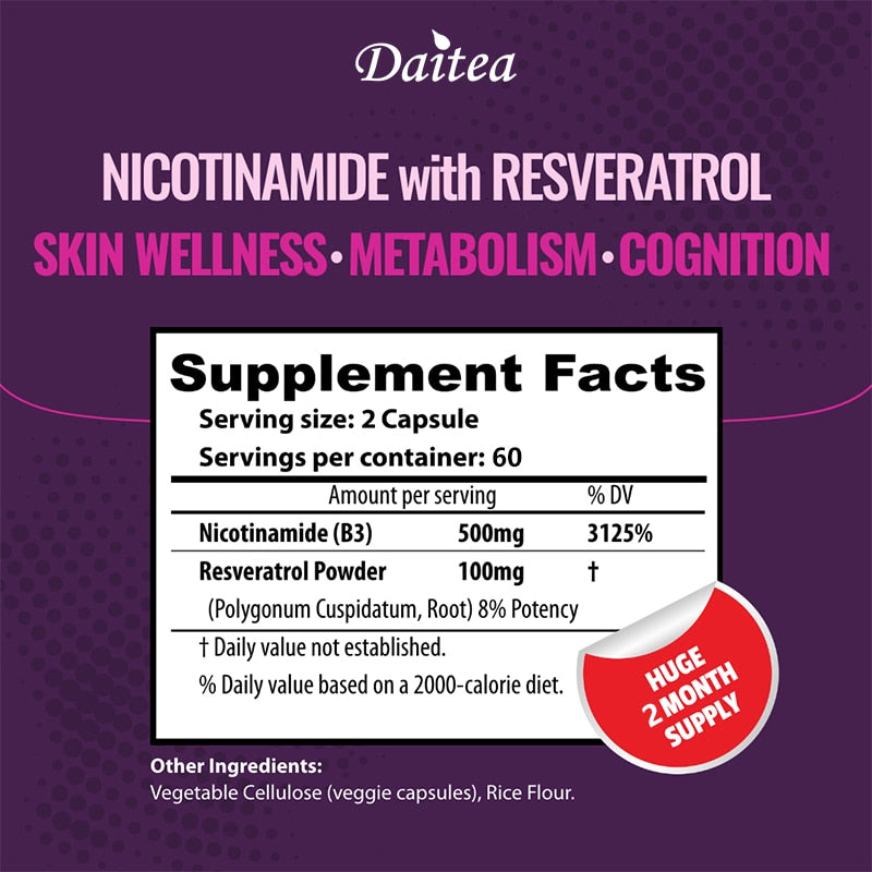 Niacinamide Supplement Supports Skin Health, Metabolism, Cell Regeneration, Brain and Cardiovascular Health and Boosts Immunity
