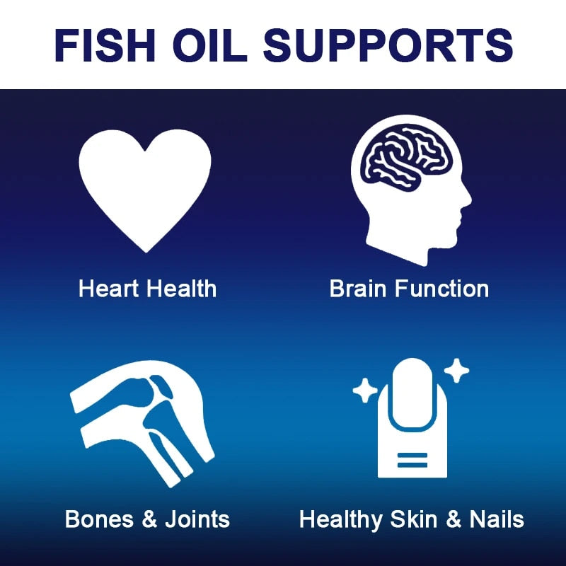 Daitea Omega 3 Fish Oil Capsules Supplement Rich In DHA EPA For Anti-aging Skin Eyes Heart Brain Health Support Immune System