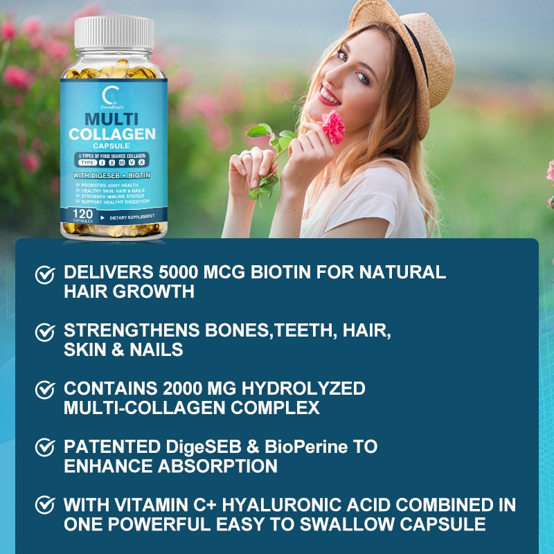 GreenPeople Multi Collagen Biotin Capsules Diet Supplement Supports Antioxidant Skin Beauty Health Hair Repair Free Shipping