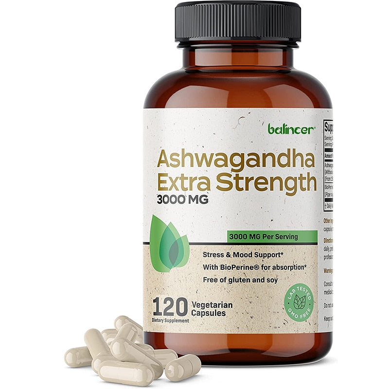 Balincer Ashwagandha 3000mg - Fast High Absorption Powerful Natural Stress Relief Supplement - Mood Adrenal Cortisol Support