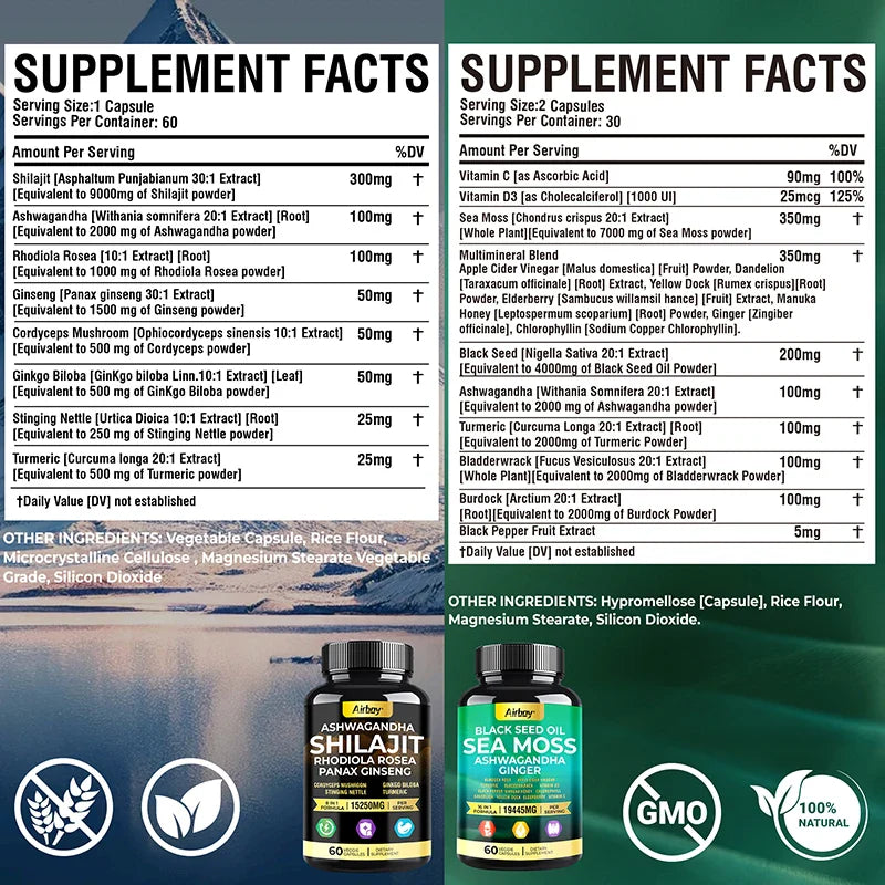 SHILAJIT + SEA MOSS Capsules, Strength, Energy, Muscle, Endurance, Anti-Fatigue, Overall Health Supplement