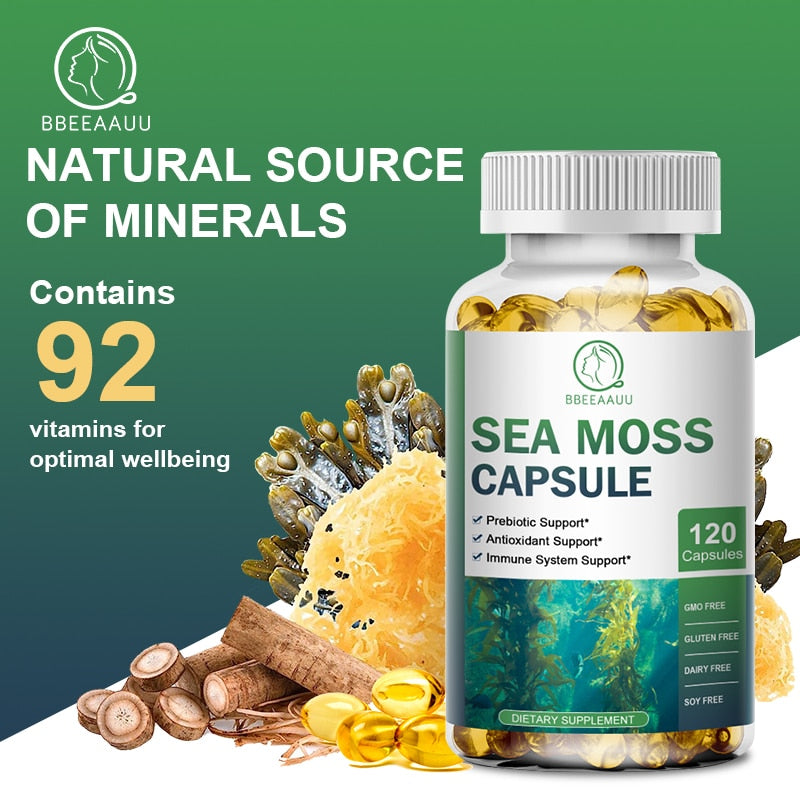 BEAU Sea Moss Capsule Iodine Supplement Support Thyroid Function Reduce Inflammation Protect Joints Boosts Digestion Healthy Gut