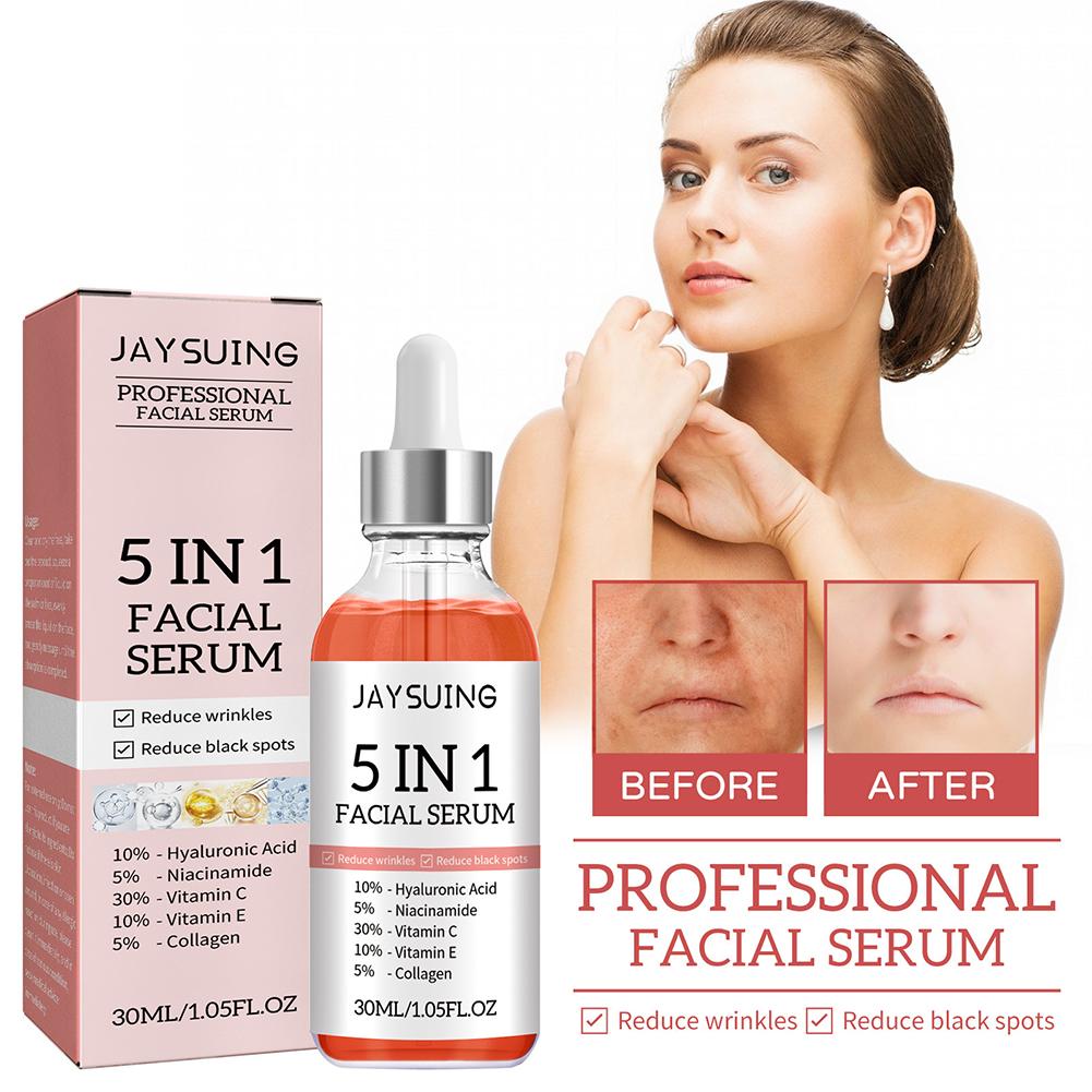 5 In 1 Face Serum Moisturizing Whitening Anti Wrinkle Aging Vitamin C Hyaluronic Acid Facial Serum Shrink Pores Skin Care 30ml