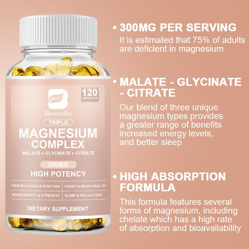 BEWORTHS Magnesium Complex Capsules Bone & Heart Health Supplement, Sleep Support, Muscle Relaxation, Stress & Anxiety Relief
