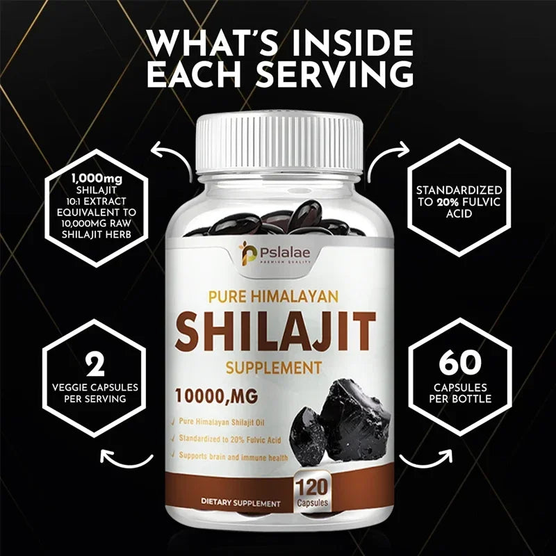 Pure Himalayan Shilajit Resin Capsules Formulated with 20% Fulvic Acid - 10:1 Extract 10,000mg Extra Strength