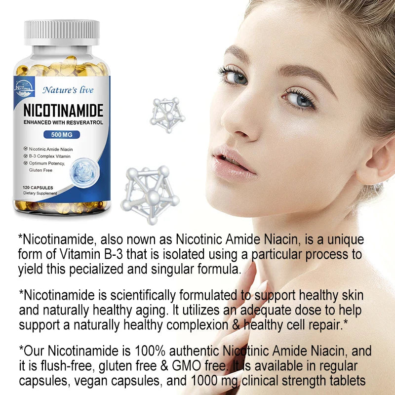 NATURE'S LIVE Nicotinamide Resveratrol 500MG, Anti-aging NAD Supplement 120/240/480 Capsules