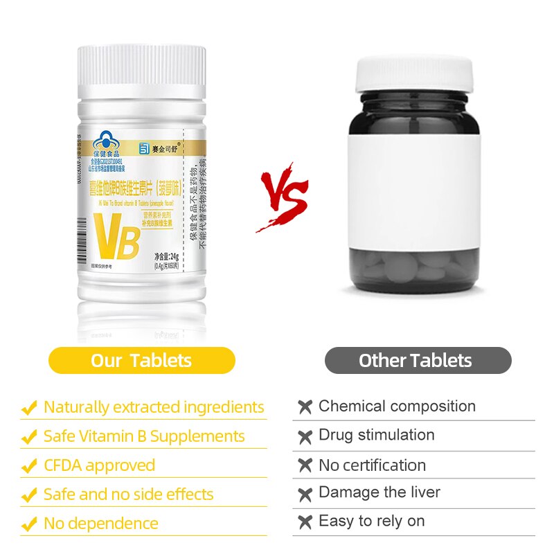 Vitamin B Complex Tablets Supplements Vitamins B1 B2 B6 B12 for Men Women Pineapple Taste Mouth Ulcers Stay Up CFDA Approve