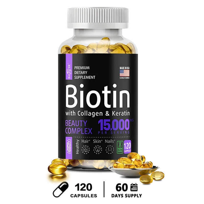 Balincer with Biotin + Collagen + Keratin Supplement - for Hair, Skin, Nail Health | Non-GMO, 120 Capsules
