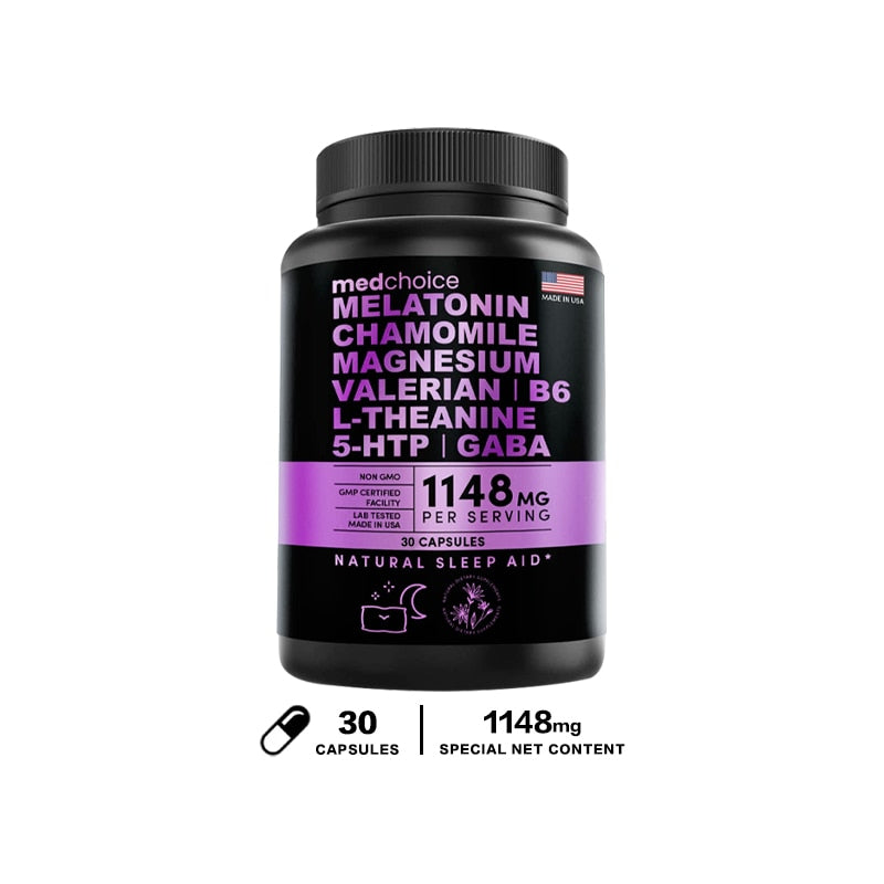 Melatonin 6 Mg Natural Sleep Aid, Sleep Supplement with Theanine, 5 HTPs, GABA, Valerian Root, Chamomile, Vitamin B6, Aids Sleep