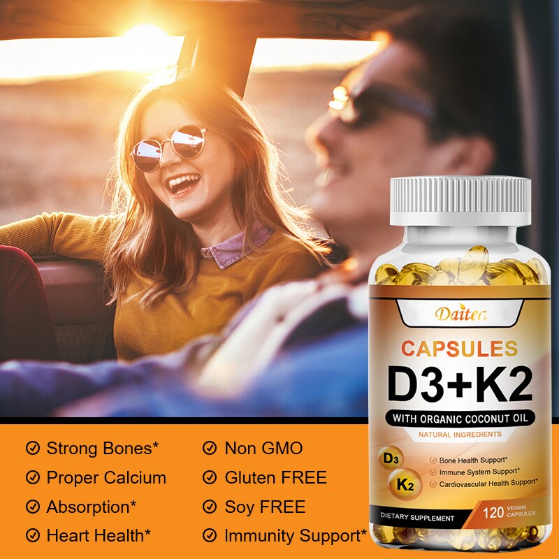 Vitamin D3 K2 Capsules Daily Supplement Supports Healthy Immune System Heart And Strong Bones Vegetarian Capsules