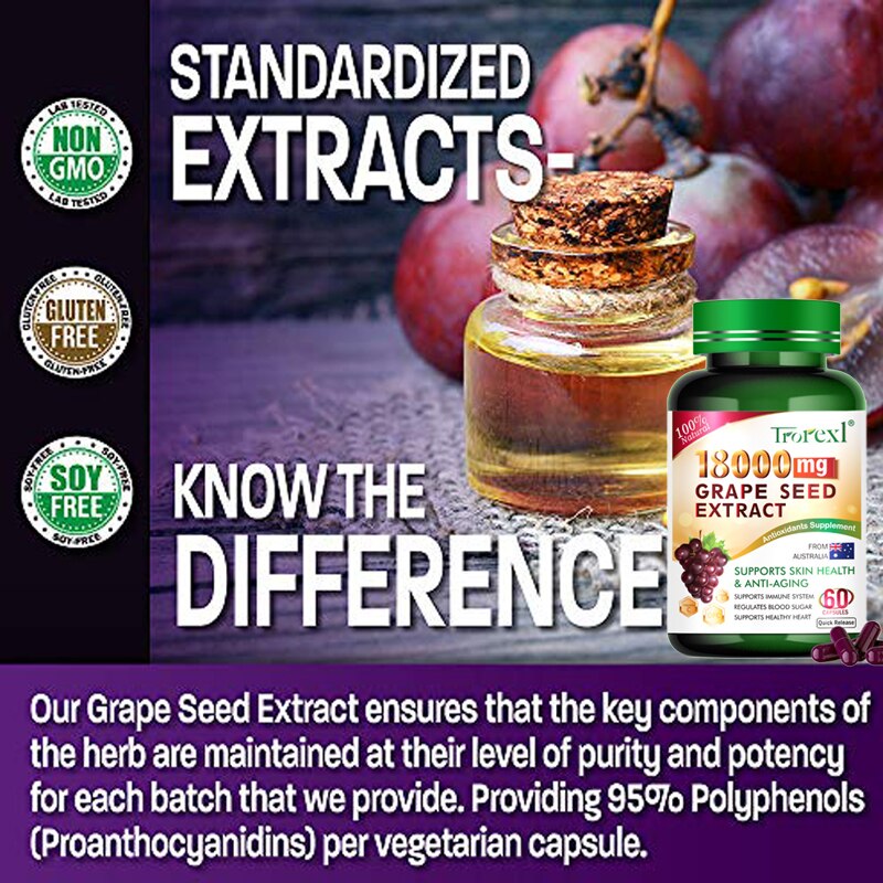 Natural Whitening Grape Seed Extract Capsules Antioxidant Dark Spots Remover Pills Blood Pressure Cholesterol Balance Supplement