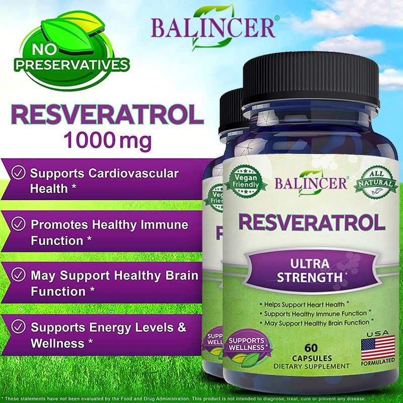 Balincer Resveratrol-Antioxidant Supplement,Trans-Resveratrol for Anti-Aging,Trans-Resveratrol for Heart Health and Fat Burning