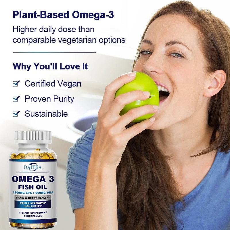 Daitea Omega 3 Fish Oil Capsules Supplement Rich In DHA EPA For Anti-aging Skin Eyes Heart Brain Health Support Immune System