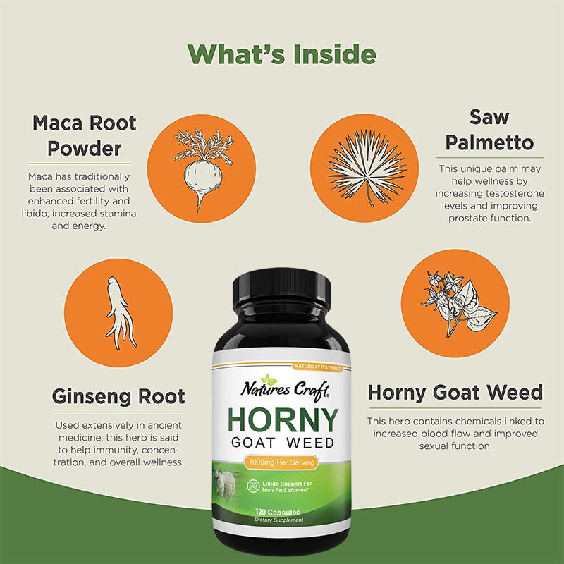 Male Energy Booster - Natural Horny Goat Weed Supplement - Supports Male Performance, Stamina, Energy Supplement