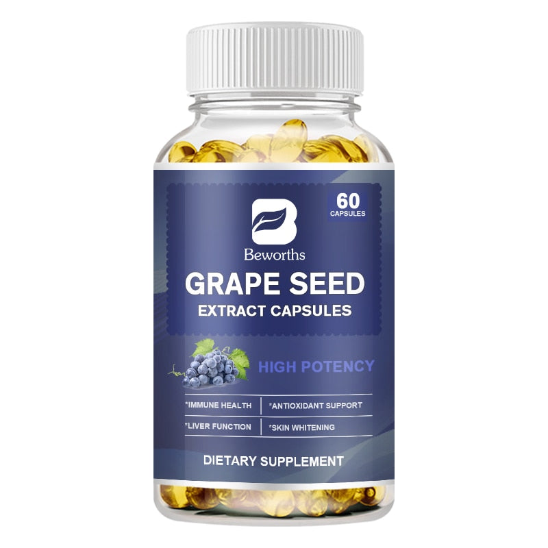 BEWORTHS 120 Pcs Organic Grape Seeds Antioxidants Vitamin E Capsule Antioxidant Anti-Aging Whitening Remove Chloasma Freckle