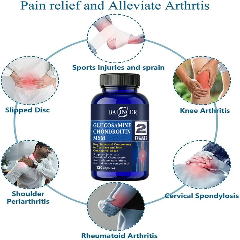 Balincer Glucosamine Chondroitin MSM, 120 Capsules, for Joint and Knee Health, Immune System, Non-GMO, Gluten-Free