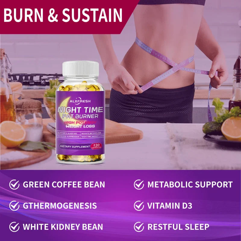 Nighttime Fat Burner Supplement for Improve Sleep Quality and Control Weight Gain Metabolism and Thermogenesis Relieve Pressure