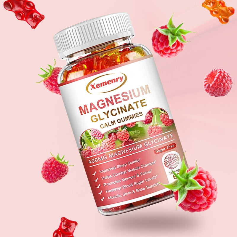 Magnesium Glycinate Gummies 400mg - Sugar Free Magnesium Potassium Supplement with Vitamins, CoQ10 for Calm Mood & Sleep Support