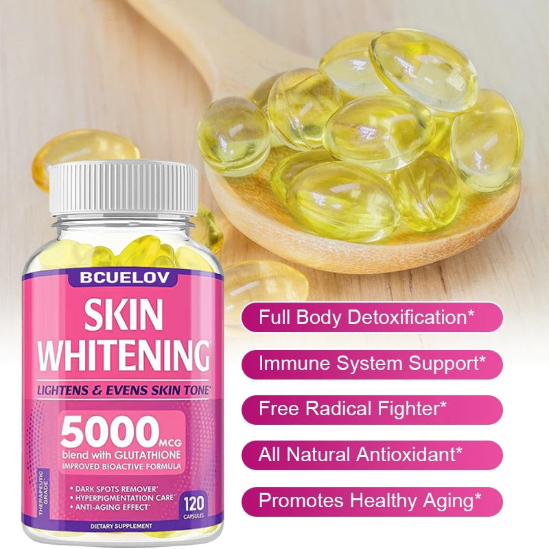 Bcuelov Whitening Supplement Black Spot Acne Print Vegan Skin Bleaching Capsule Anti-aging Anti-oxidation Brighten Skin Tone