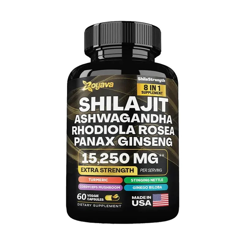 100% High Purity Shilajit Mineral Supplements, Eight Natural Ingredients, Ashwagandha,Ginseng, Turmeric, Energy Immunity Joints
