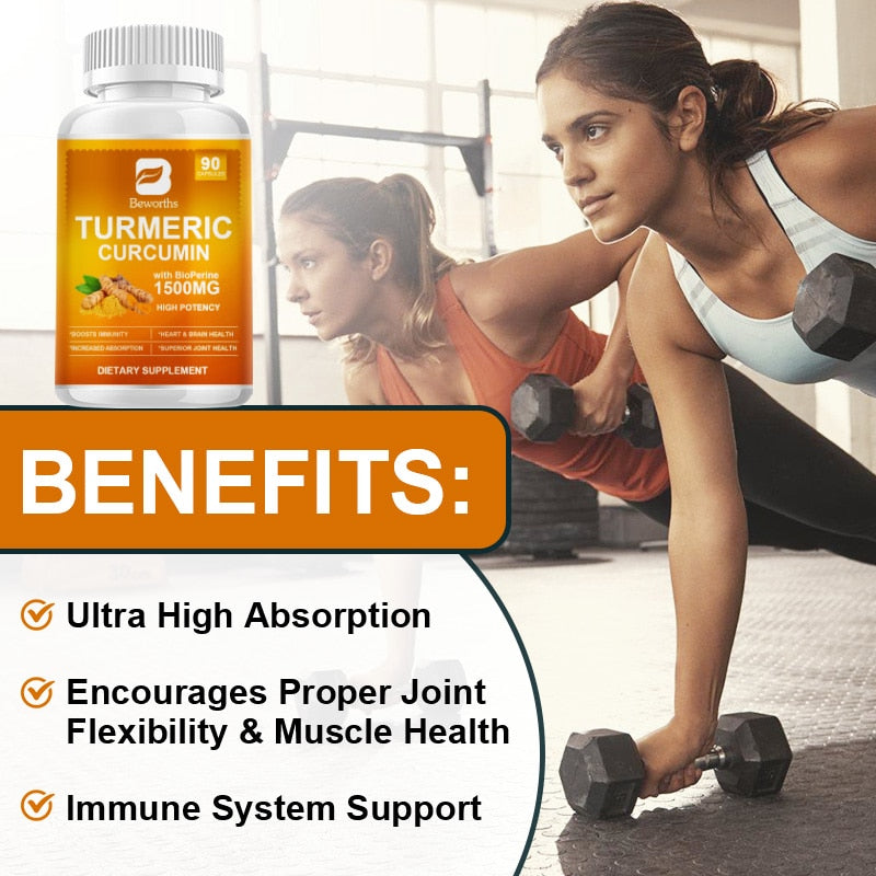 BEWORTHS 90 Pills Organic Turmeric Curcumin Supplement with Black Pepper High Potency Supports Joint,Antioxidant & Immune System