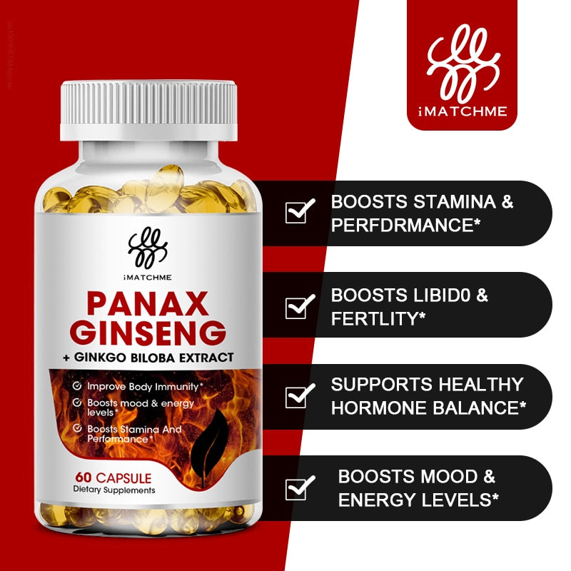Korean Red Panax Male Energy Supplement Ginseng Ginkgo Biloba Ashwagandha for Focus, Memory, Brain, kidney