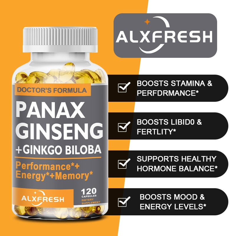 Alxfresh Korean Ginseng Capsules Ginkgo Biloba for Strength, Endurance, Performance Enhancement and Focus Supplement