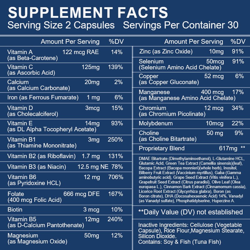 Plus Vegetarian Health Brain T Supplement Supports Memory,Focus,Clarity, &Mental Energy with,Plus Phosphatidylserine&Huperzine A
