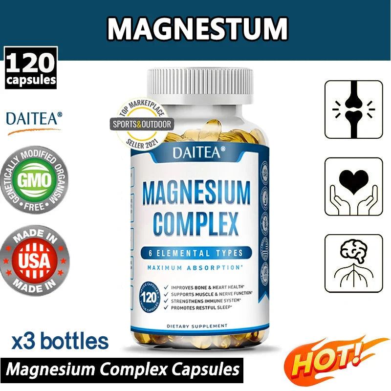 Magnesium Complex Capsules - Bone, Muscle & Heart Health Supplement, Sleep Support,Muscle Relaxation,Stress & Anxiety Relief