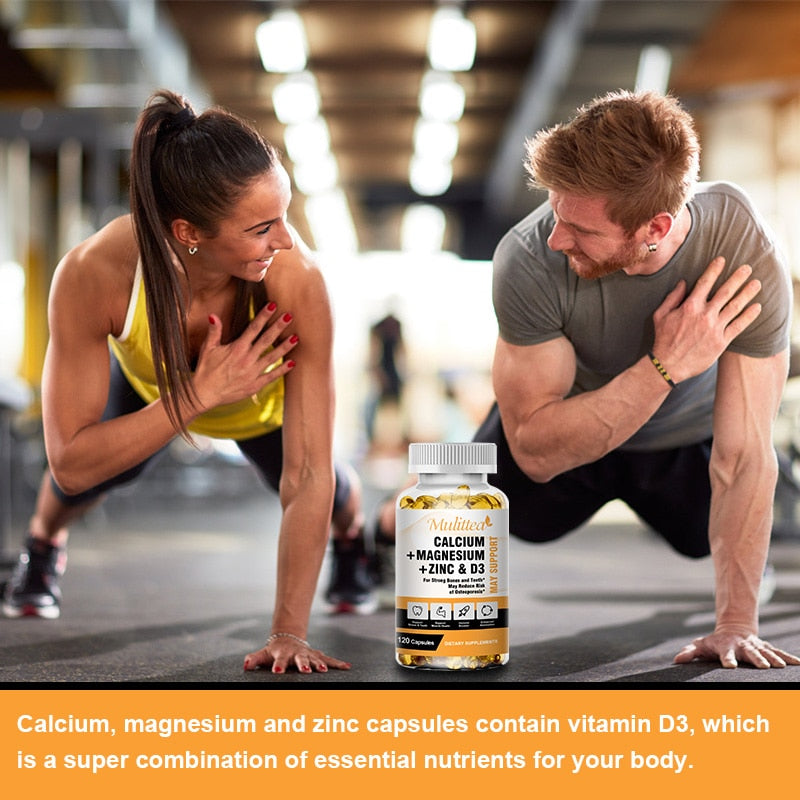 Mulittea Calcium Magnesium Zinc Capsule Vitamin D3 for Strong Bones Teeth Heart Nerve Increase Immune System Function Supplement