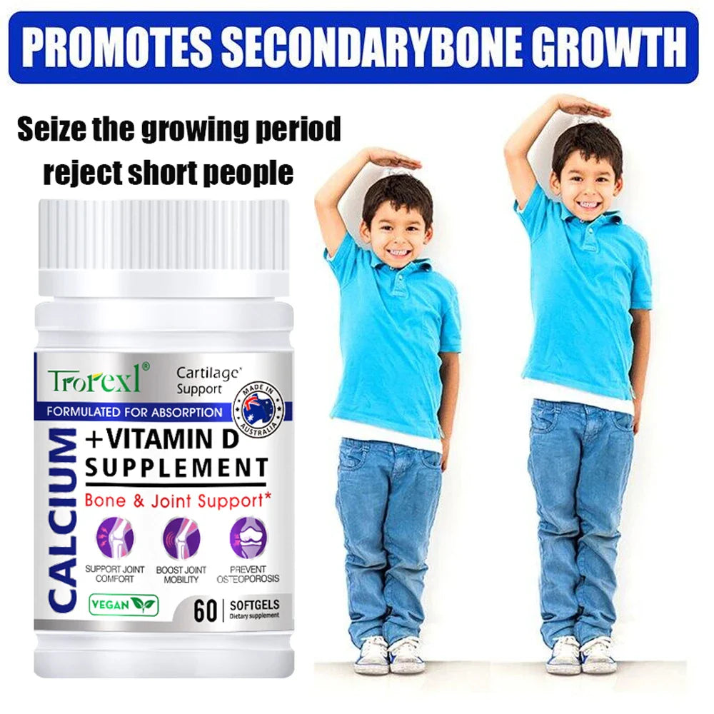 Trorexl Height Growth Pills Calcium Supplement Vitamin D3 Vegetarian Softgels Help Grow Taller,Immune & Bone Health Healing
