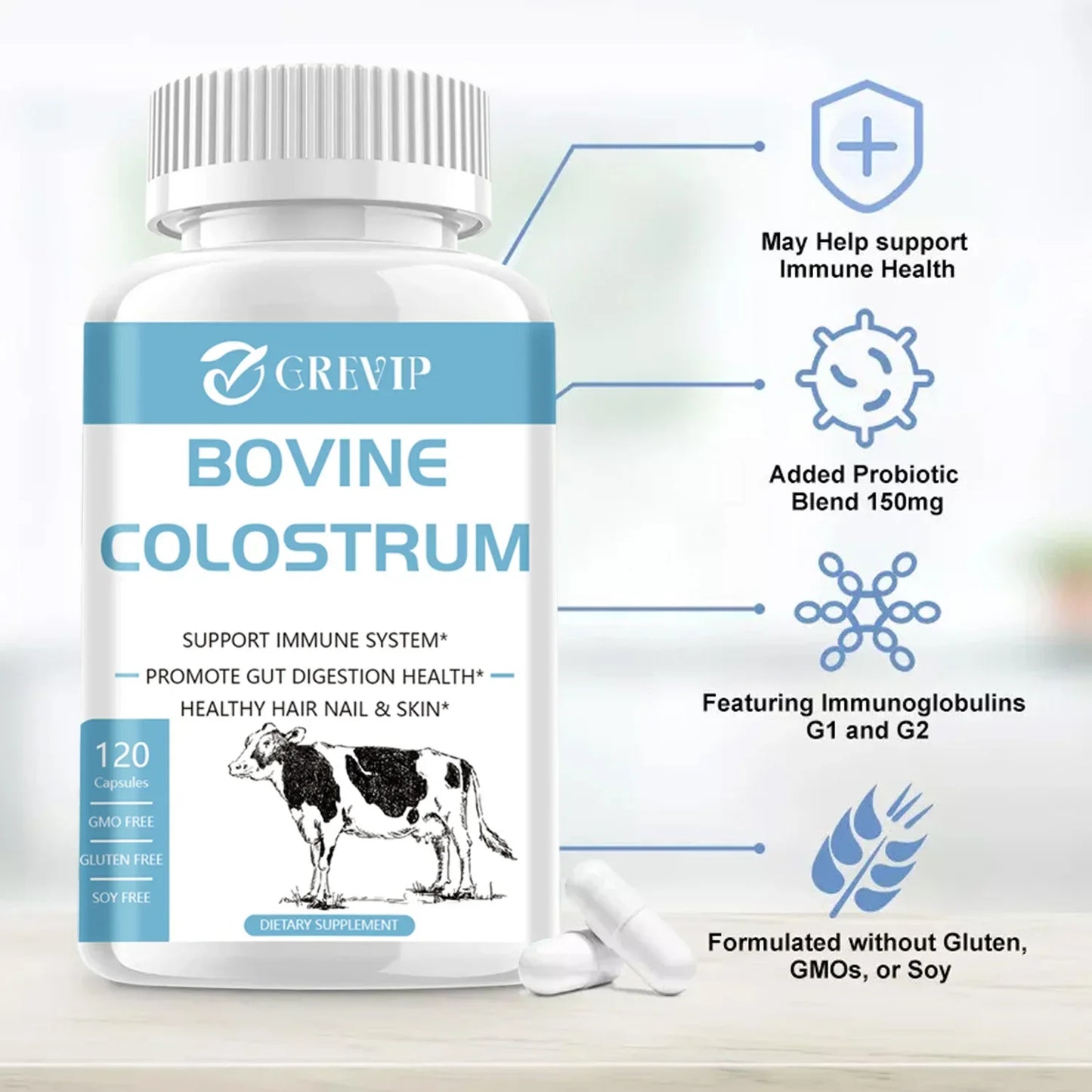 Bovine Colostrum Supplement - Digestive Support, Promotes Alopecia Growth, Skin and Nail Health