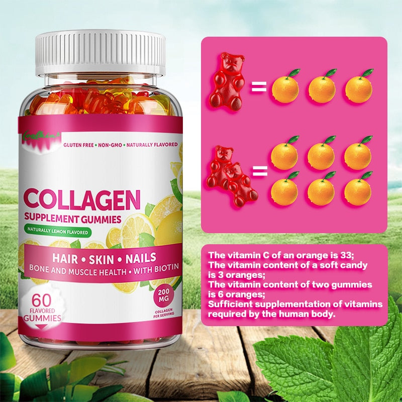 Collagen Gummies with Biotin Zinc Vitamins C & E - Collagen Supplement for Anti-Aging, Hair Growth, Skin Care & Nail Strength