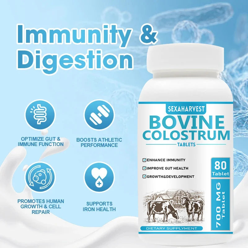 Pure Bovine Colostrum Tablet, Cattle Colostrum Supplement for Gut Health, Immune Support, Muscle Recovery Probiotic 80 pills