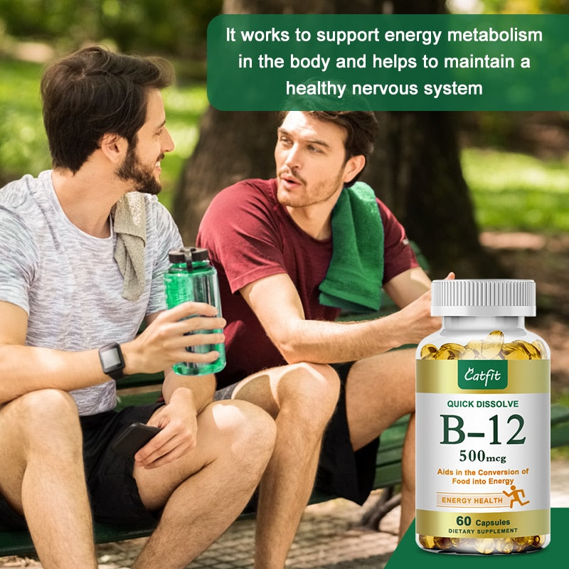 Catfit 500mcg Vitamin B 12 Capsule Energy Metabolism Nervou System& Blood Cell Care Relieve Anxiety &Irritability Supplements