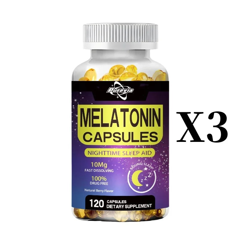 Purevia Melatonin 10mg || 120 Pills| Drug Free Aid For Adults || Vegetarian Capsule, Non-gmo, Gluten Free Supplement