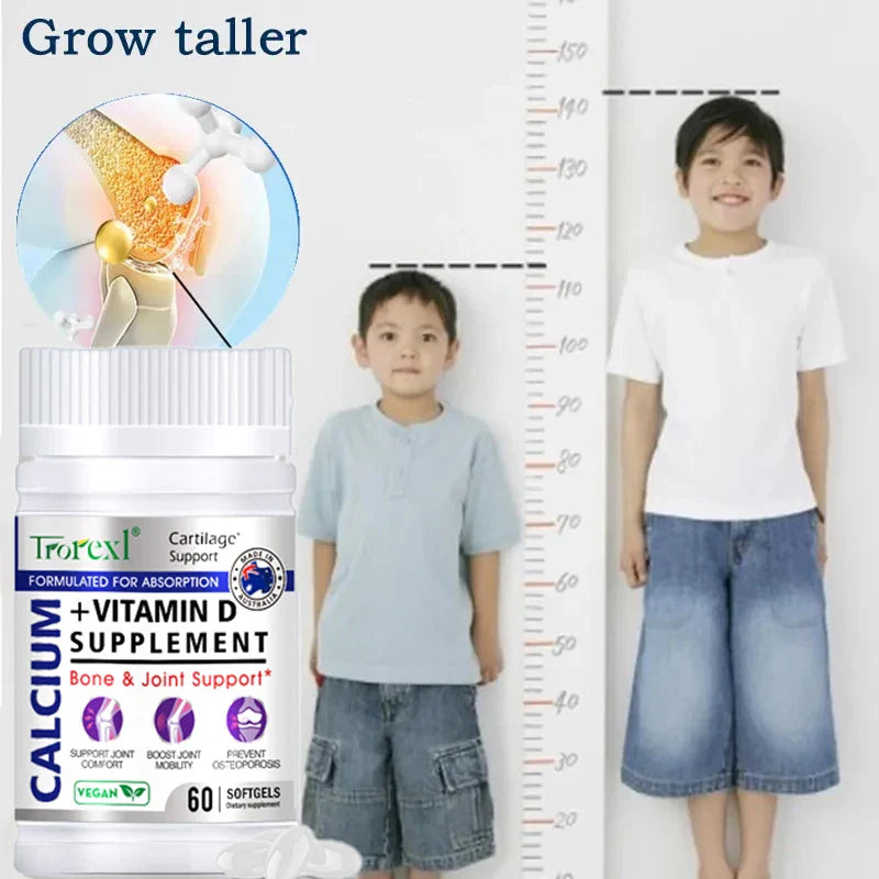 Trorexl Height Growth Pills Calcium Supplement Vitamin D3 Vegetarian Softgels Help Grow Taller,Immune & Bone Health Healing
