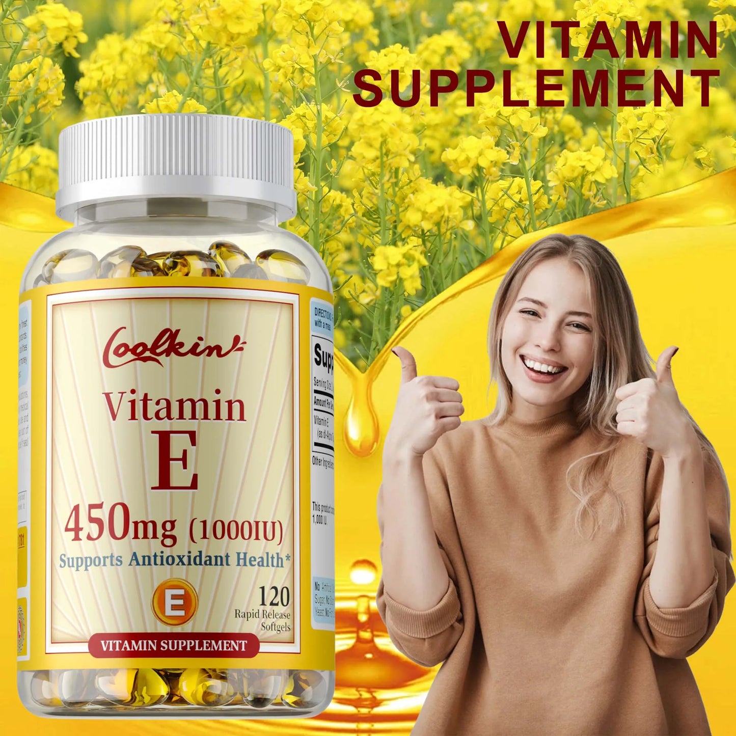 Natural Vitamin E Capsules 450 Mg, Supports Immune Function, Antioxidant Dietary Supplement for Men and Women