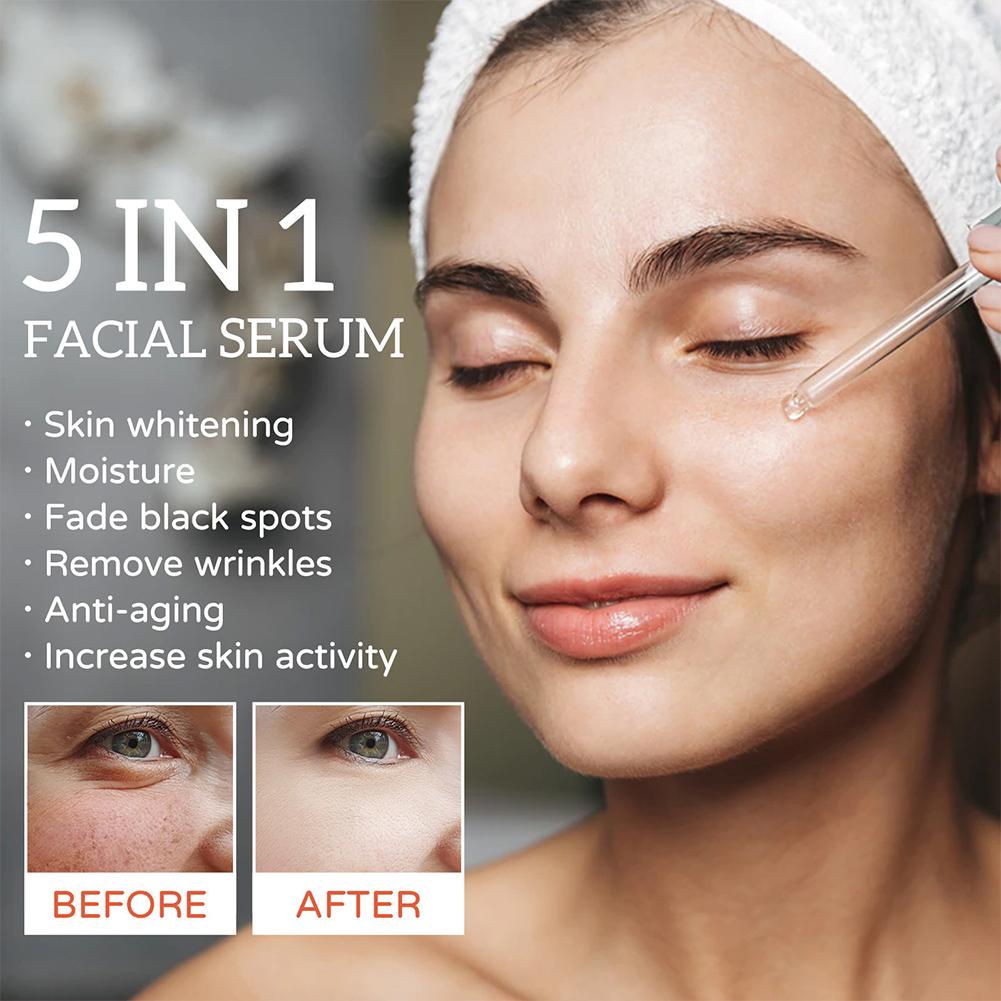 5 In 1 Face Serum Moisturizing Whitening Anti Wrinkle Aging Vitamin C Hyaluronic Acid Facial Serum Shrink Pores Skin Care 30ml