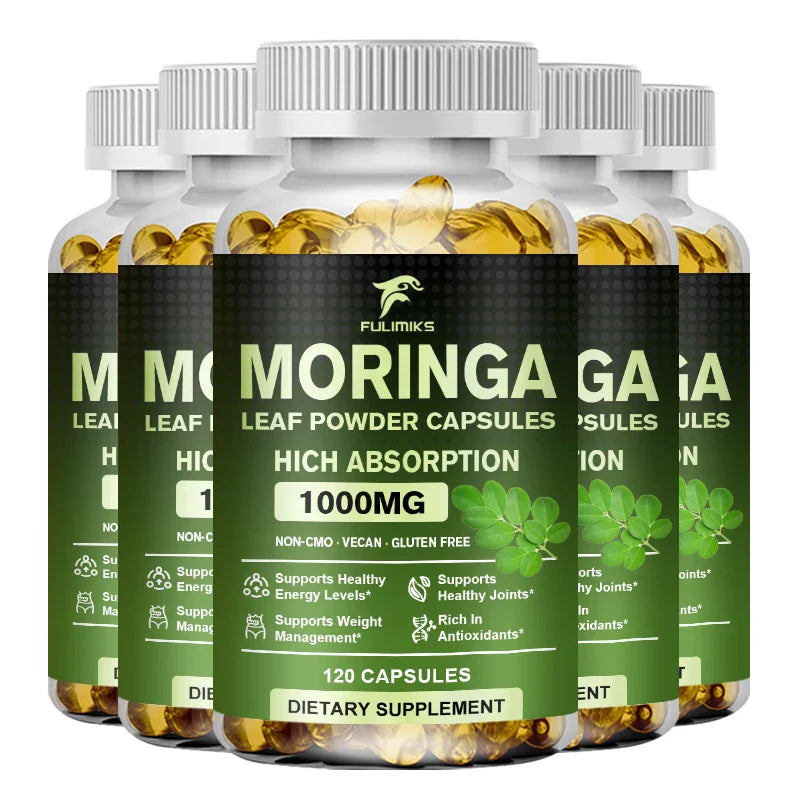 Pure Organic Moringa Oil Leaf Powder Capsules 1000mg, Immune System&Energy Booster - Vegetarian Supplements for Healthy Capsules