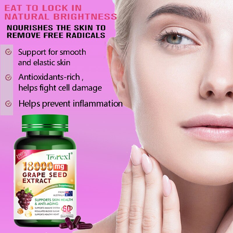 Natural Whitening Grape Seed Extract Capsules Antioxidant Dark Spots Remover Pills Blood Pressure Cholesterol Balance Supplement