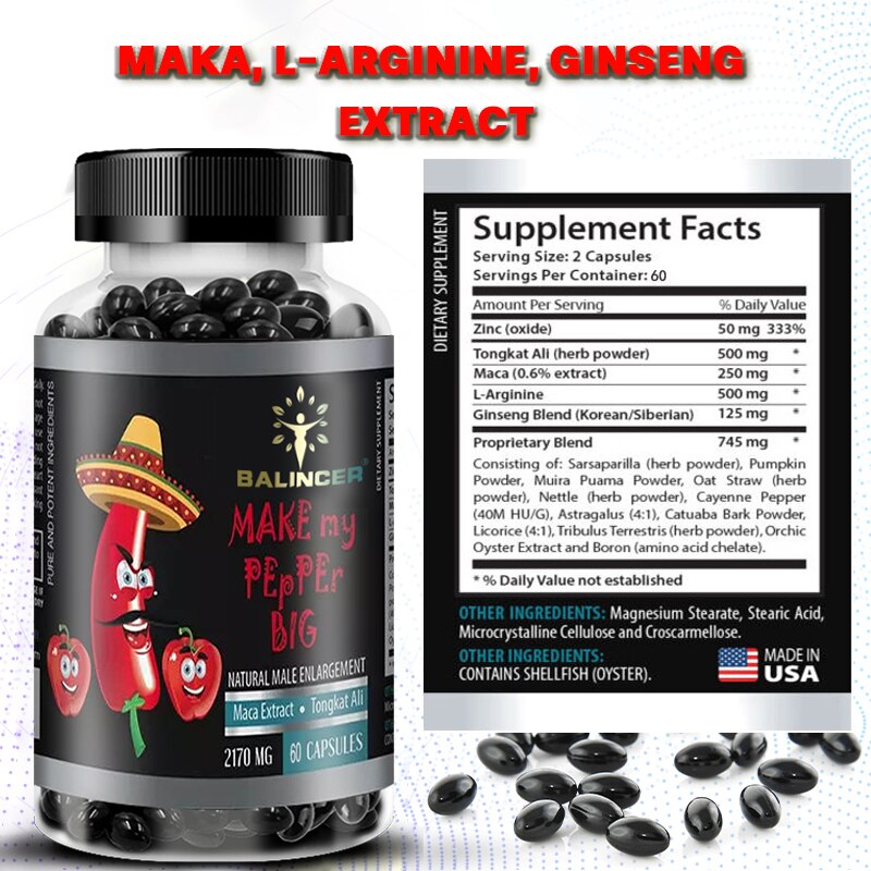 Maca Root Extract Edible Capsules Help Boost Energy Support Male Stamina Energy Erection Supplement Provides Energy for Adults