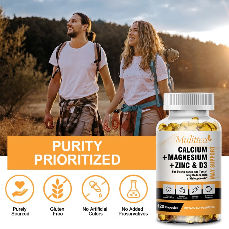 Mulittea Calcium Magnesium Zinc Capsule Vitamin D3 for Strong Bones Teeth Heart Nerve Increase Immune System Function Supplement