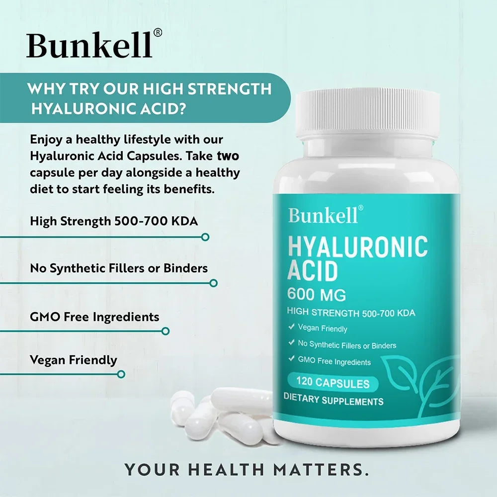 Bunkell Hyaluronic Acid Capsules for Healthy Hair, Skin, Nails and Joints for Men and Women, Vegetarian Friendly