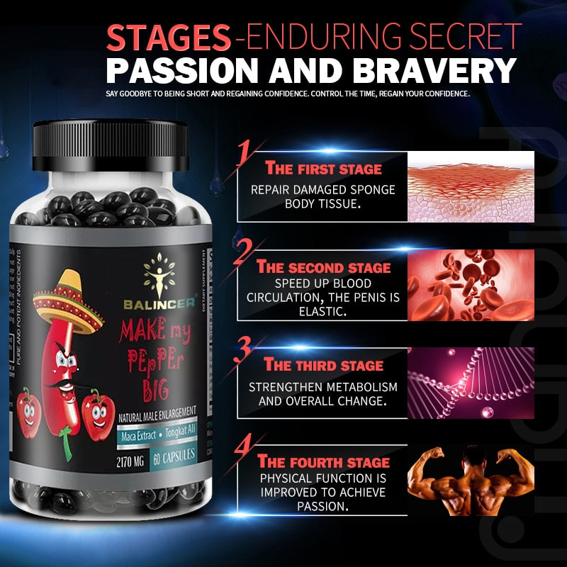 Maca Root Extract Edible Capsules Help Boost Energy Support Male Stamina Energy Erection Supplement Provides Energy for Adults