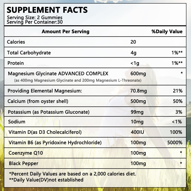 Magnesium Glycinate capsules - Vitamin D & B6, CoQ10, Magnesium Supplement calcium for Relaxation, Cognition and Sleep Quality