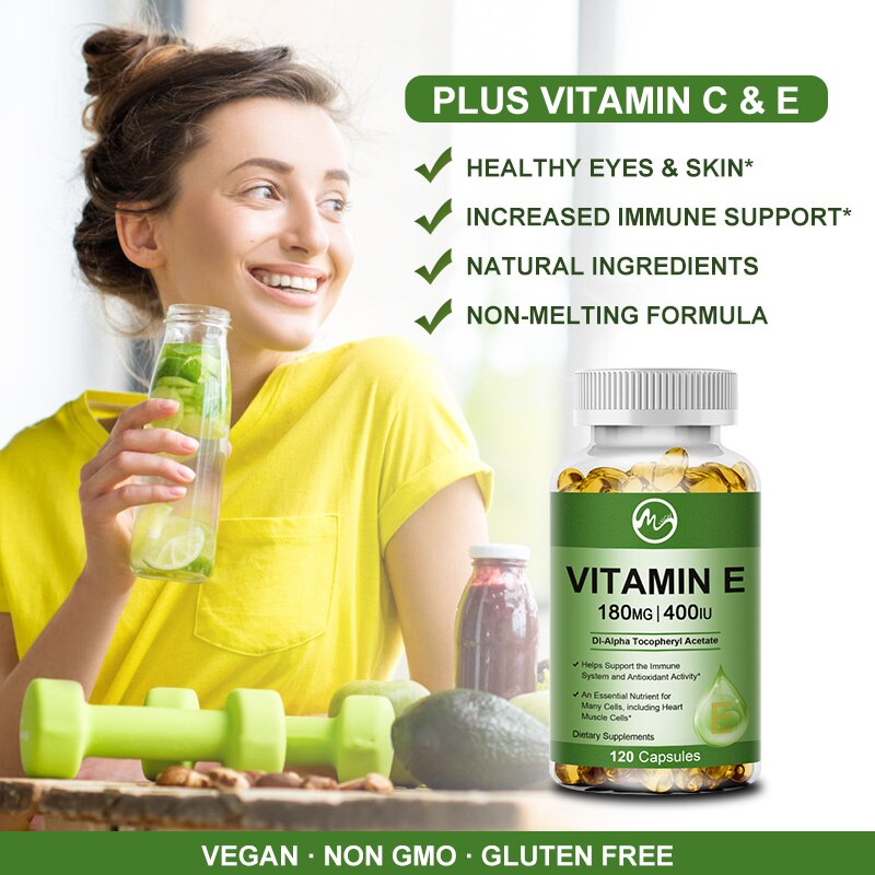 Minch Vitamin E 180Mg (400 Iu) Dl-Alpha Dietary Supplement for Antioxidant Support Vitamine Extract Capsules Anti-Wrinkle Whiten