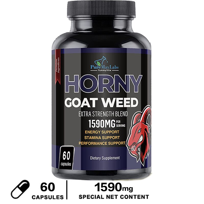 Horny Goat Weed Capsules Support Improves Male Performance Long-lasting Increased Energy Supplement Strength and Muscle Growth